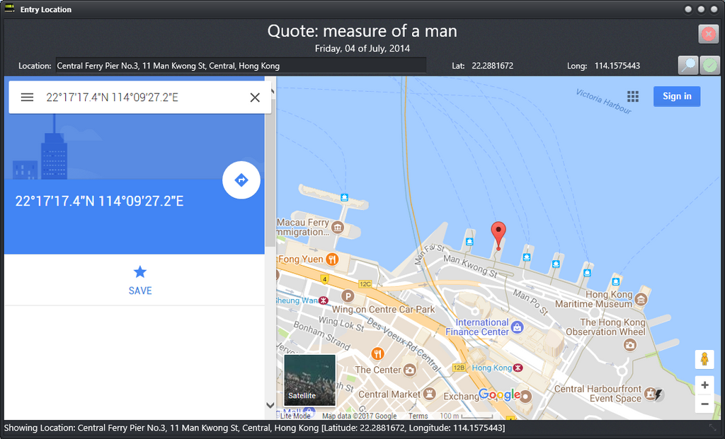 Life Journal v1.6.0.0: Set custom location for entries